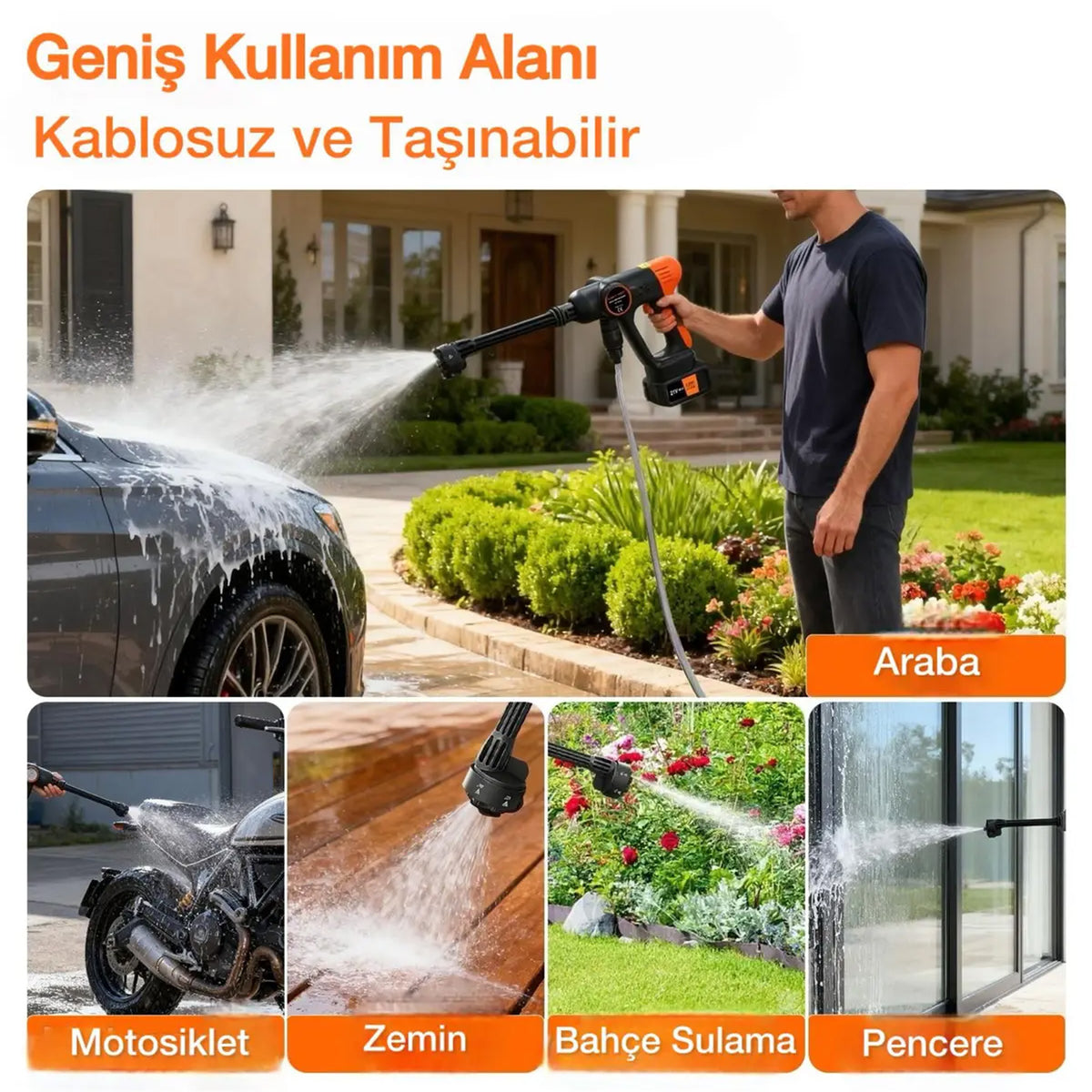 Çift Akülü Şarjlı Yüksek Basınçlı Oto Araba Bahçe Yıkama Ve Temizleme Tabancası Makinesi