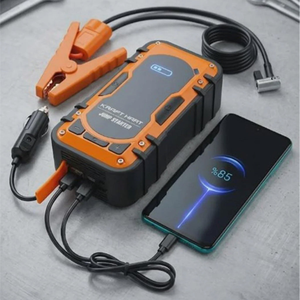 Akü Takviye Cihazı | 4'ü 1 Arada Powerbank, Hava Kompresörü, LCD Ekran, 12.000mAh 150PSI