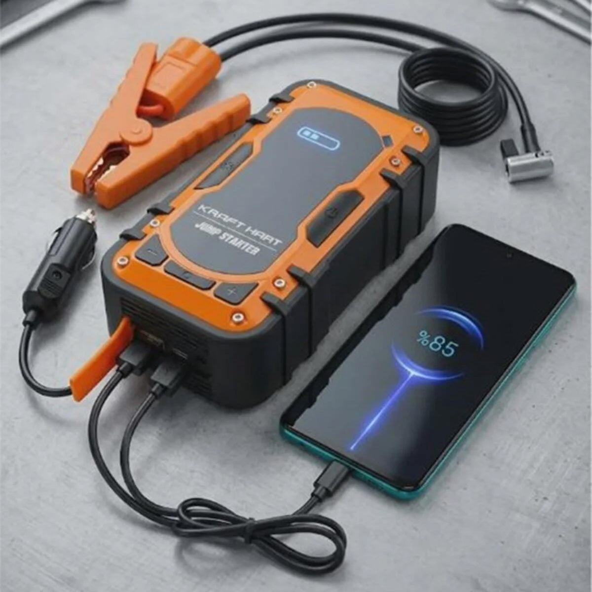 Akü Takviye Cihazı | 4'ü 1 Arada Powerbank, Hava Kompresörü, LCD Ekran, 12.000mAh 150PSI